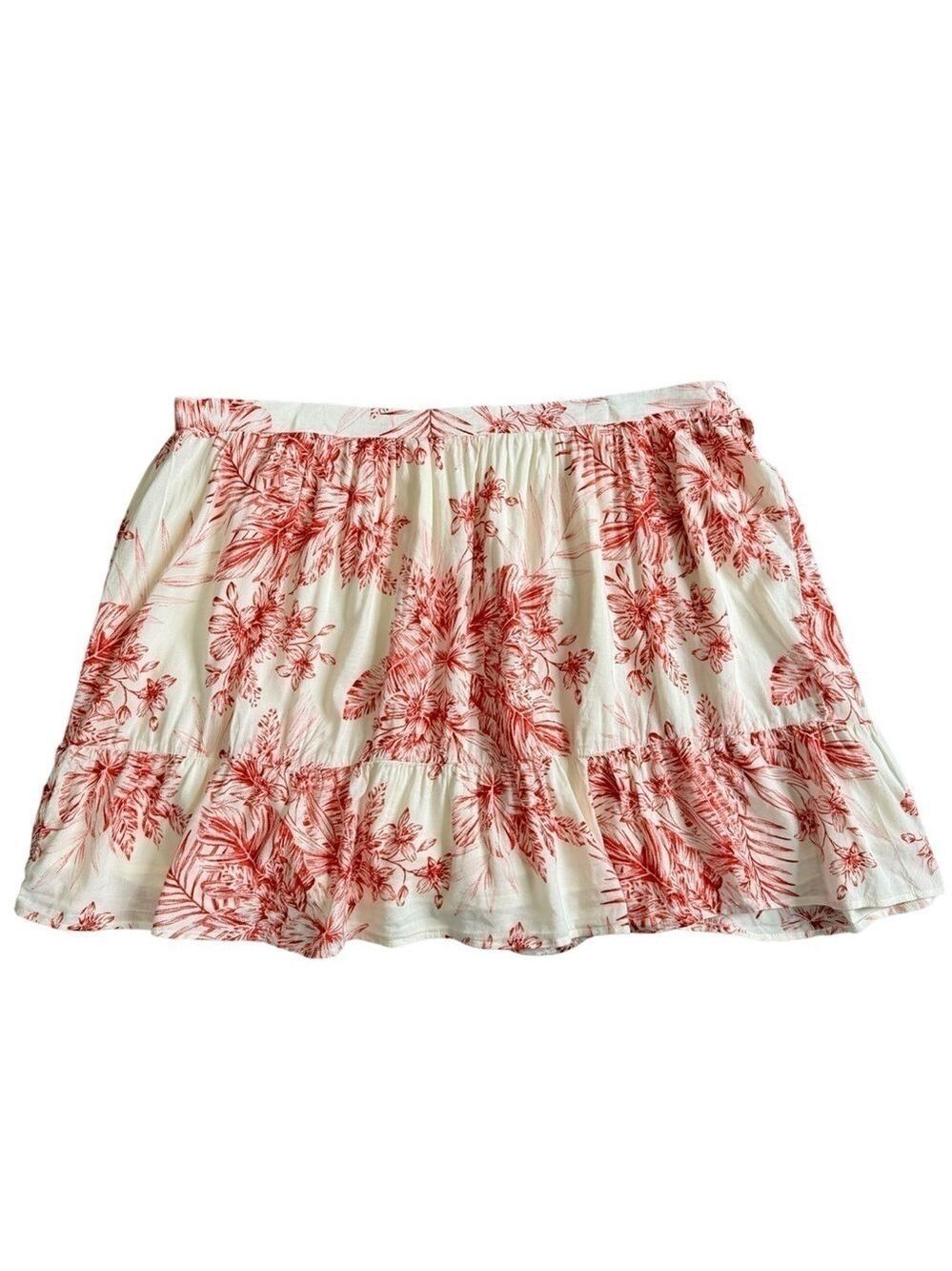 Old Navy Floral Skirt Sz XL White Pink/Red Tiered Flouncy Girly Short Cute NWT